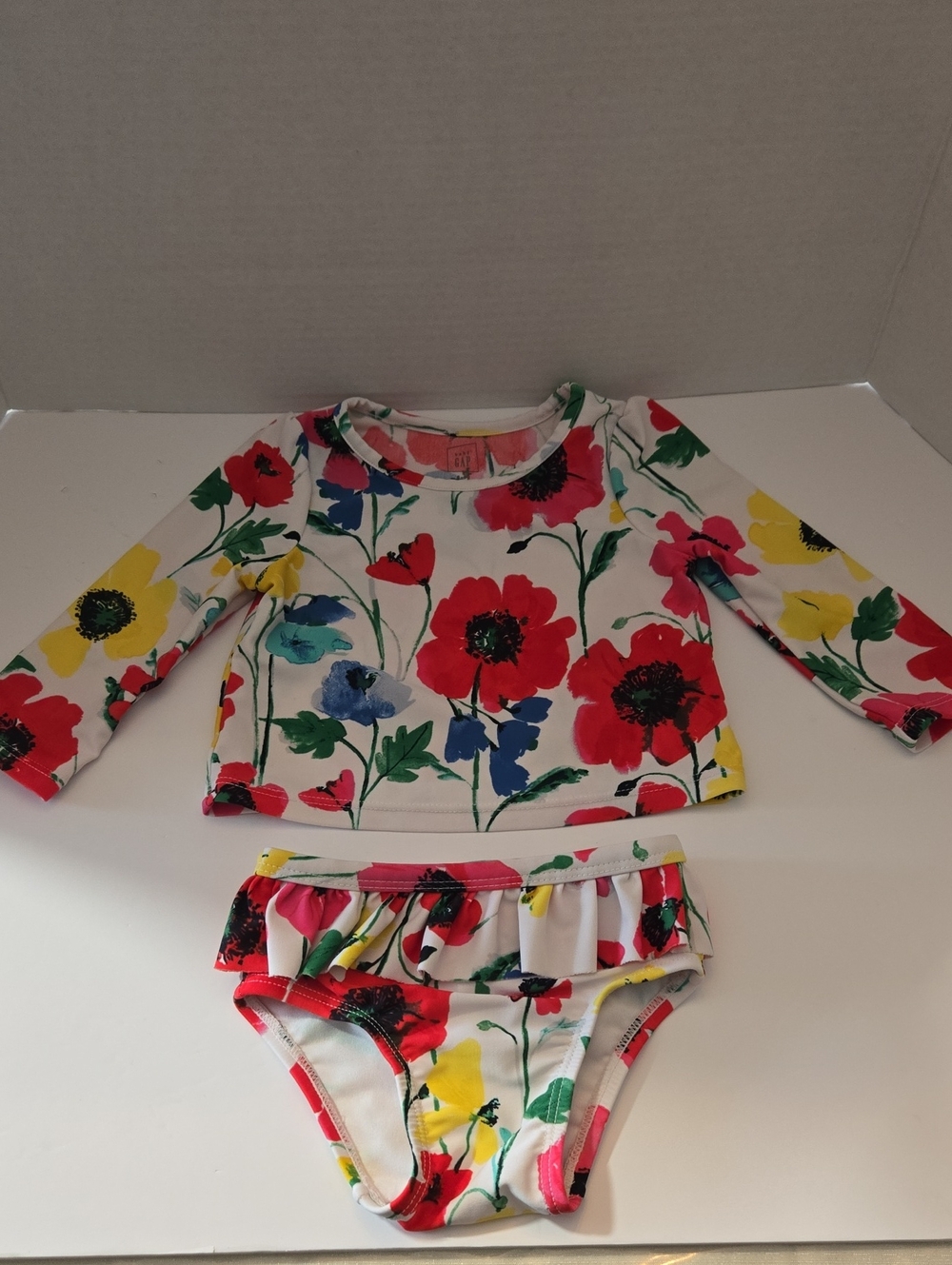 GAP Girls Floral Rashguard Set - White with Red, Yellow, Blue & Green